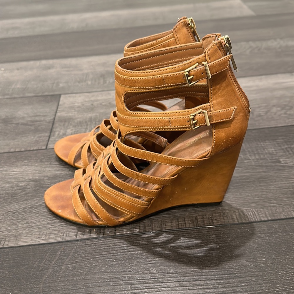 Express Brown Multi Strapped Wedges - image 2